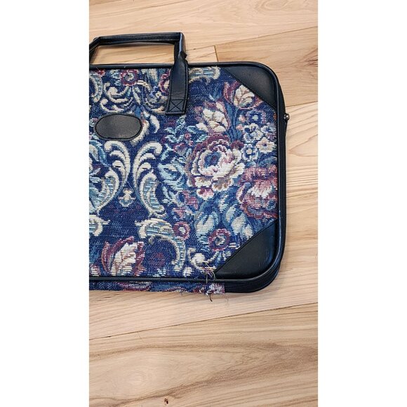 Vintage Floral Tapestry Briefcase With Faux Leather Accents & Dual Handles - Picture 9 of 16